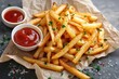 Crispy and golden, these fast food fries are elevated with a sprinkle of parsley and a generous dollop of tangy ketchup, making them the perfect side dish to any meal or a satisfying snack on their o