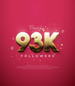 Thank you followers for 93k, with fancy gold numbers on a red background.