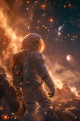 portrait of an astronaut looking at the infinite space