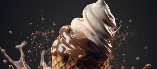 Wall Mural - splash of vanilla chocolate cone ice cream 23