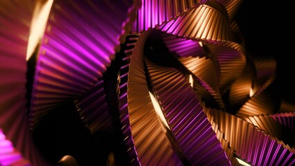 Poster - Animation of moving metal lines in twisted spiral. Design. 3D spiral randomly twisting from metal lines. Abstract tangled spiral with metallic 3d lines