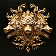 Wall Mural - Golden cerberus badge metallic