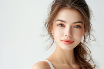 Beautiful young caucasian woman with perfect healthy smooth skin facial portrait isolated background