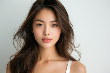 Wall Mural - Beautiful young asian woman with perfect healthy smooth skin facial portrait isolated background