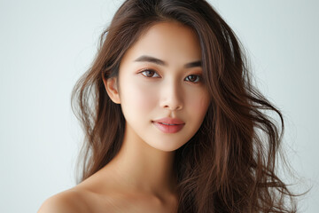 Wall Mural - Beautiful young asian woman with perfect healthy smooth skin facial portrait isolated background