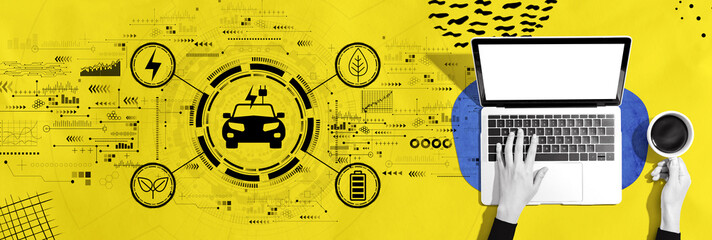 Poster - EV concept with person using a laptop computer