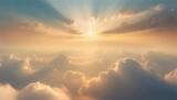Fototapeta  - 神聖な空と雲の背景　光　太陽　夜明け　夕焼け　フレーム　イラスト素材　AI生成画像