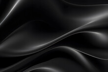Abstract Freeform Fabric Or Cloth Curved Or Wave Chrome Dark Black. Smooth, Flowing Wrinkled Fabric Pattern. Copy Space. Soft Focus. Glossy Surface Reflects Light Or Reflection.