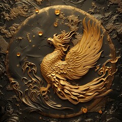 Wall Mural - Golden phoenix badge metallic