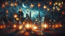Islamic Lantern In The Night Fantasy Ramadan. Seamless Looping 4K Virtual Video Animation Background