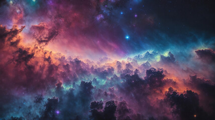 bright space galaxy colorful nebula background, universe magic starry sky, gas cloud
