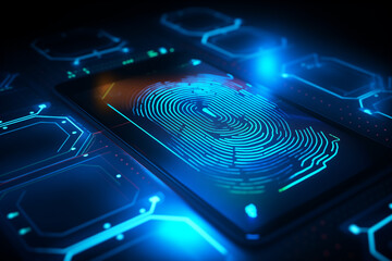 Poster - modern cyber security technology, fingerprint or biometric verification concept