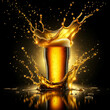 single dynamic drop and splash of beer, isolated on a black background, created as per your specifications