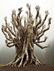 Poster - A tree with many hands on it. Generative AI.