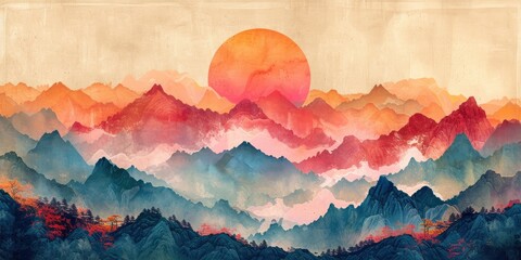 Wall Mural - China's Mountains, A Surreal Emotion Captured in Watercolor and Ink.