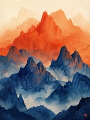 Wall Mural - China's Mountains, A Surreal Emotion Captured in Watercolor and Ink.