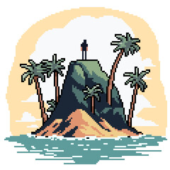 Sticker - pixel art man on small island