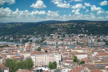 Wall Mural - Vienne, France, aerial view of the city, with the Saint-Maurice cathedral, colorful houses 
