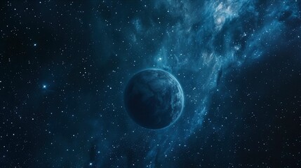 Wall Mural - symmetric cosmos, unveiling a distant planet in a deep blue universe.