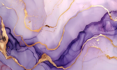  Violet Lavender Watercolor Marble with Golden Lines Background,Generative AI