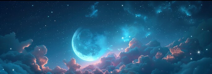 Wall Mural - aesthetic clouds and moon background