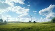 Windmills turbines in a natural field for wind generation