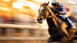 Capture the excitement of a horse racing event with a blurred background that conveys the speed and power of the horses.