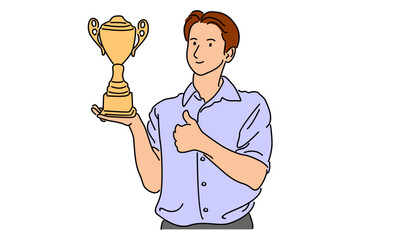 Wall Mural - line art color of man get trophy vector illustration