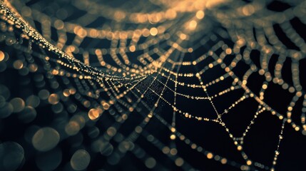 Wall Mural - a close up of a spider web on a black background with a blurry image of the web in the background.