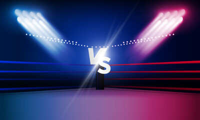 Wall Mural - Boxing ring arena and spotlight floodlights vector design.