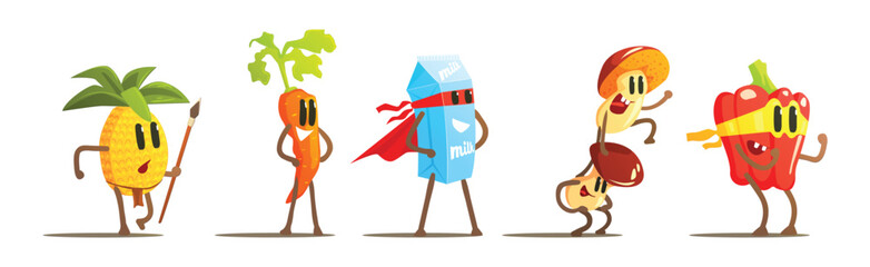 Poster - Funny Fruit and Vegetable Character Fighting Vector Set