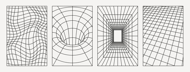 Wall Mural - geometry wireframe grid backgrounds in neon pink color. 3d abstract cyberpunk posters, patterns.