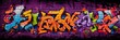 © Lumos Maxima - Graffiti background on a brick wall, black yellow purple. Banner