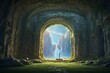 A mystical and enchanting portal shrouded in a surreal aura, its ancient and weathered stone arches beckoning explorers to step into another world.