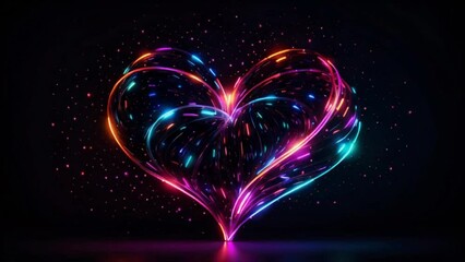 Wall Mural - 4k video animation of glowing neon heart, valentine's day. abstract background, heart background col