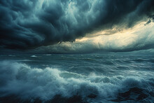 Ominous Storm Clouds Over Churning Ocean Waves
