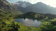Drohnenaufnahme eines Bergsees in den Österreichischen Alpen (Körbersee im Brengezer Wald)
