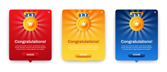 Aufkleber - Set of Modern congratulations pop up banner with flat design on white background. Professional web design, full set of elements. User-friendly design materials.