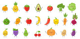 Fototapeta Pokój dzieciecy - Vector illustration of cute kawaii fruits berries and vegetables with hands and legs.