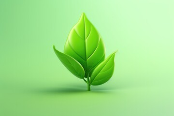 Wall Mural - Sustainable eco green leaf 3D render isolated on clean studio background