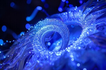 Poster - Image constructed from intricately coiled and glowing fiber optics. The fiber optics