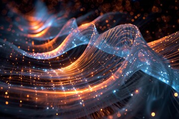 Poster - Image constructed from intricately coiled and glowing fiber optics. The fiber optics