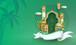 Ramadan mubarak banner template with 3d mosque and islamic ornaments