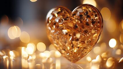 Wall Mural - transparent glass heart on bokeh background, love concept