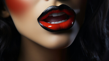 Wall Mural - Black lips. Halloween Makeup. Luxury beautiful woman with dark lipstick.