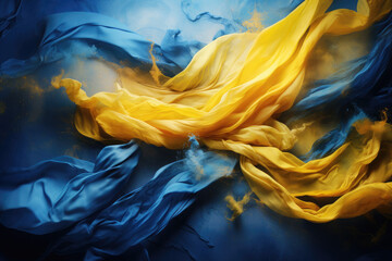 Wall Mural - Abstract background of blue and yellow colors, the flag of Ukraine, in the form of a splash, smoke, splashes of paint