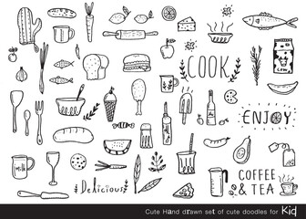  Food doodles,Foods doodles hand drawn sketchy vector symbols and objects