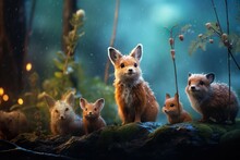 Cute Mini Creatures In The Forest Generative Ai