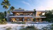 A 3D rendering of a modern beachfront house, a coastal dream come to life. Ai Generated