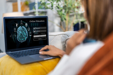 Wall Mural - human use laptop technology internet learning and study online class technology network, e-learning,